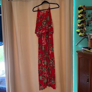 Long Red maxi dress sleeveless tie in back
